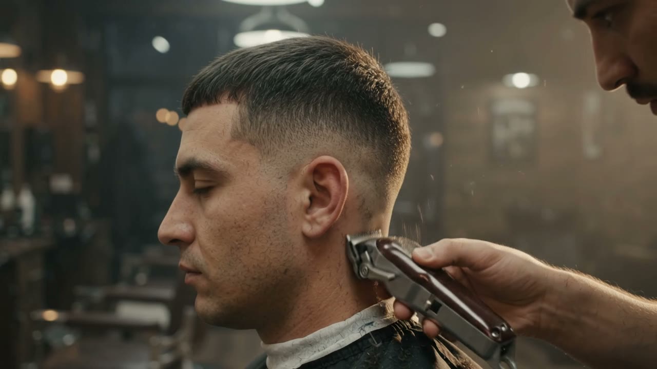 Barber shaping a client's fade with clippers